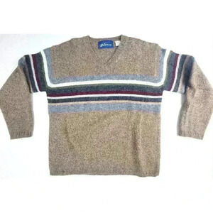 Vintage Express Blues 100% Wool Striped Sweater Mans Size Small Classic Preppy